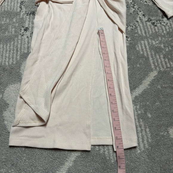 VICI Oatmeal Cream Ribbed Long Sleeve Maxi Slit Tie Waist T-shirt Dress - Picture 5 of 7